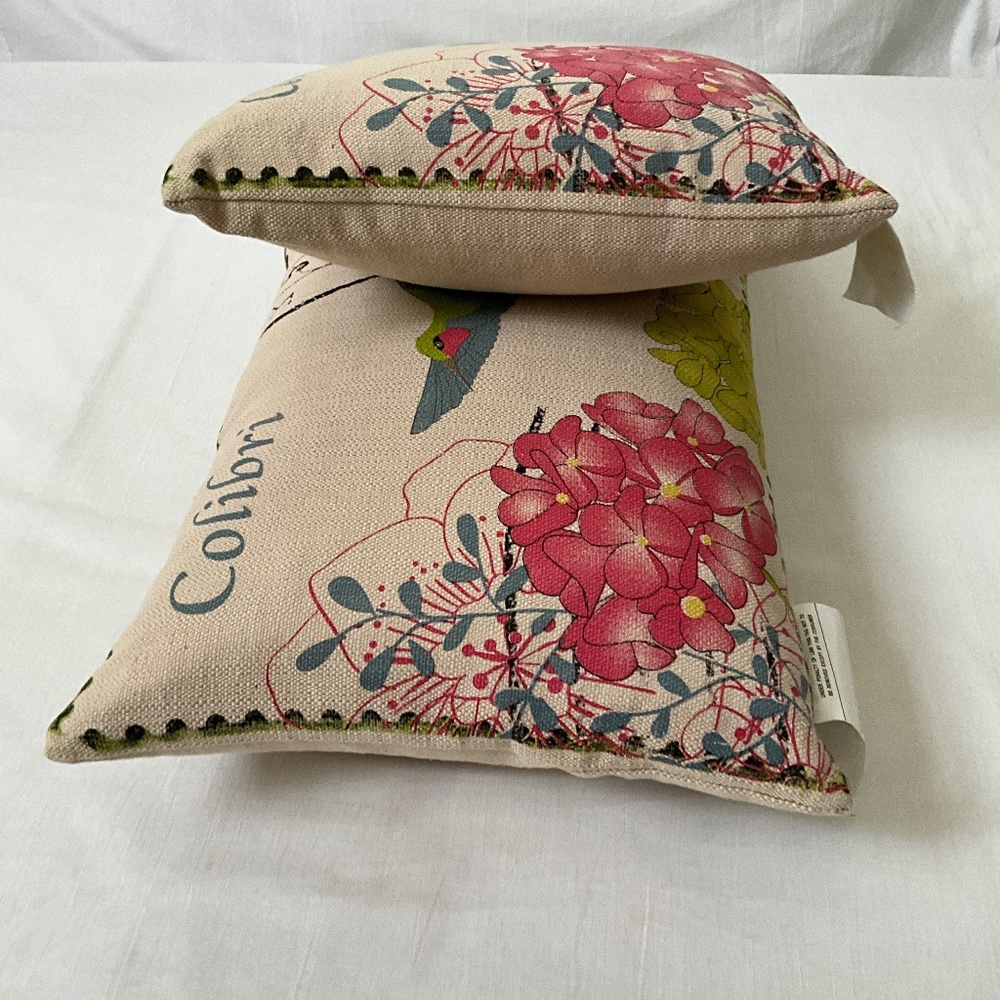 PAIR Colibri Bird Floral Accent Throw Pillows (#1) - Picture 2 of 16